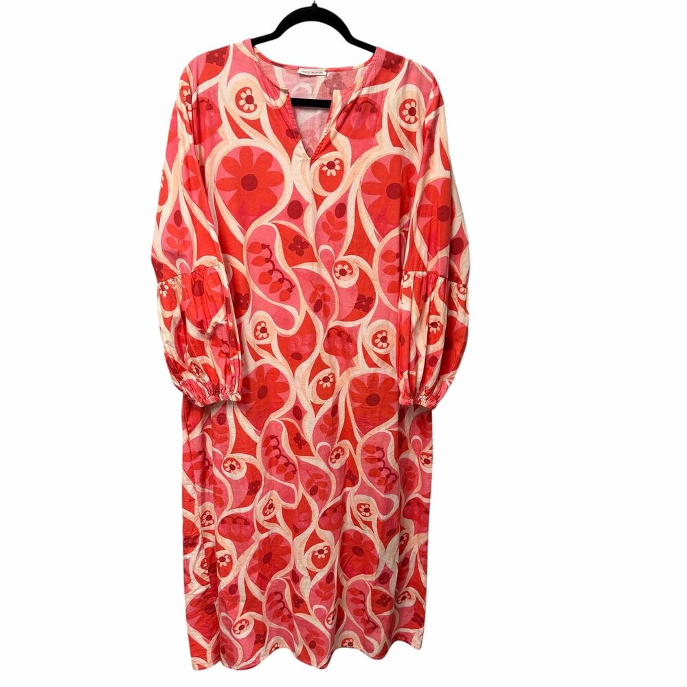 Frances Valentine Pink Red Floral Puff Sleeve Maxi Dress Size 3X Retro AS IS